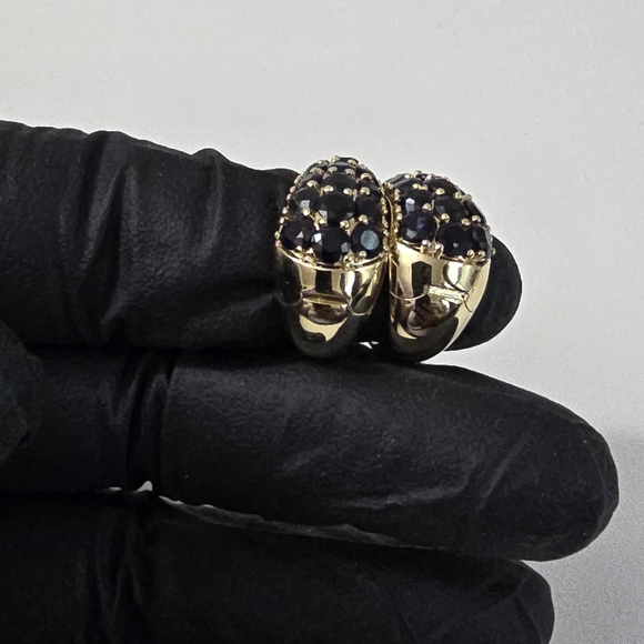 Watch Video / 14K Gold Sapphire Hoop Earrings - Picture 6 of 12